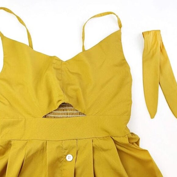 Yellow Tie Front Button Down Spaghetti Strap Midi Dress - Tumeric color - Picture 12 of 12